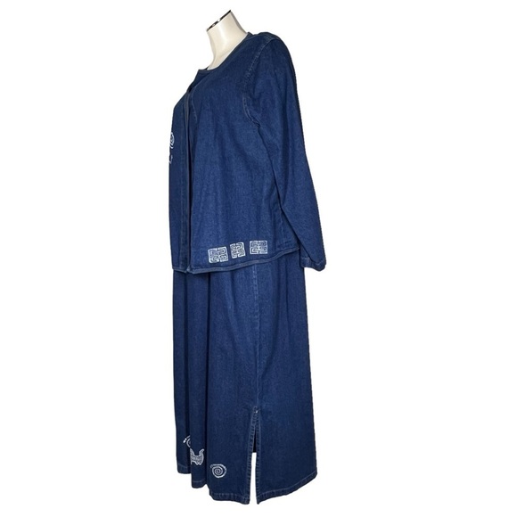 VTG BLUE CACTUS Aztec Short Sleeve Maxi Denim Dress and Jacket Women's Size 1X - Picture 12 of 16